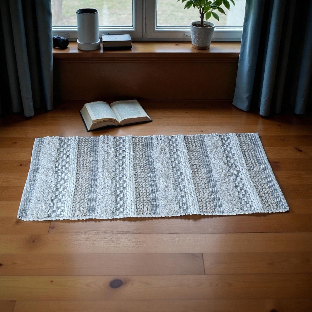 Gray and Cream Textured Rug - Picture 2 of 4